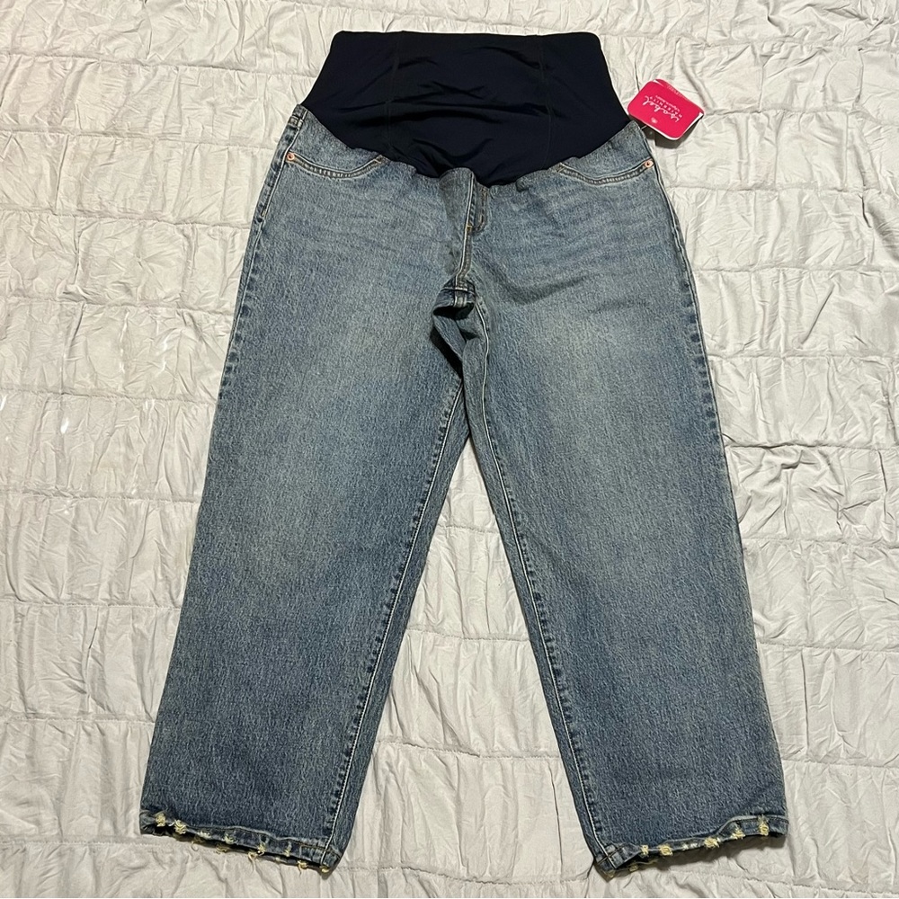 Ingrid & Isabel Maternity jeans straight cropped Baggy over belly Sz 10 NWT